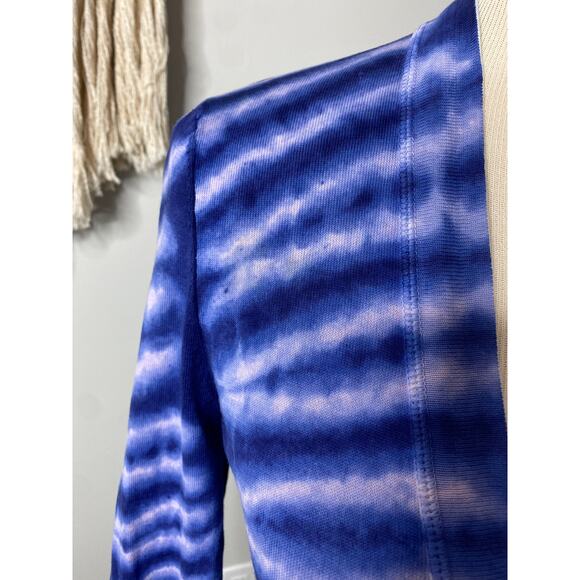 Tory Burch Blue Stripe Tiger Tie Dye Combo Pat Cardigan Small Preppy Coastal - Picture 9 of 10